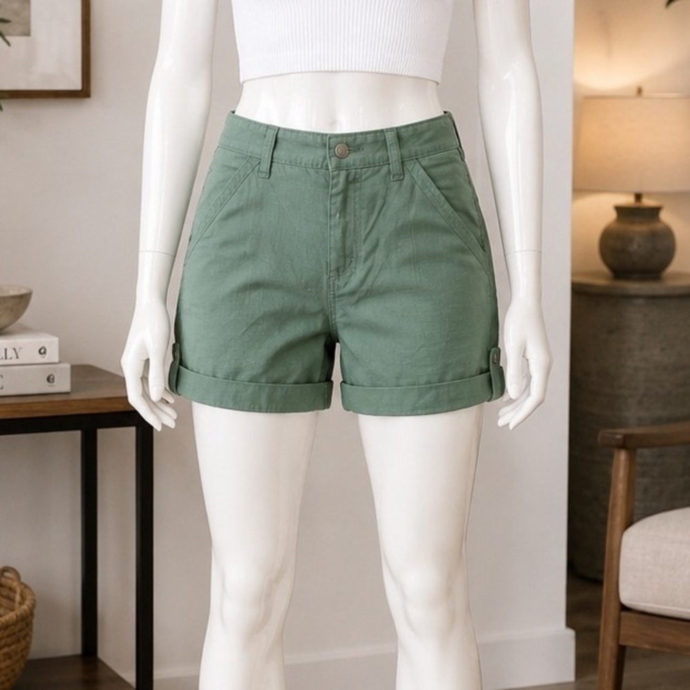 Carhartt Womens Shorts Green Ripstop Roll Tab Utility Cargo 18